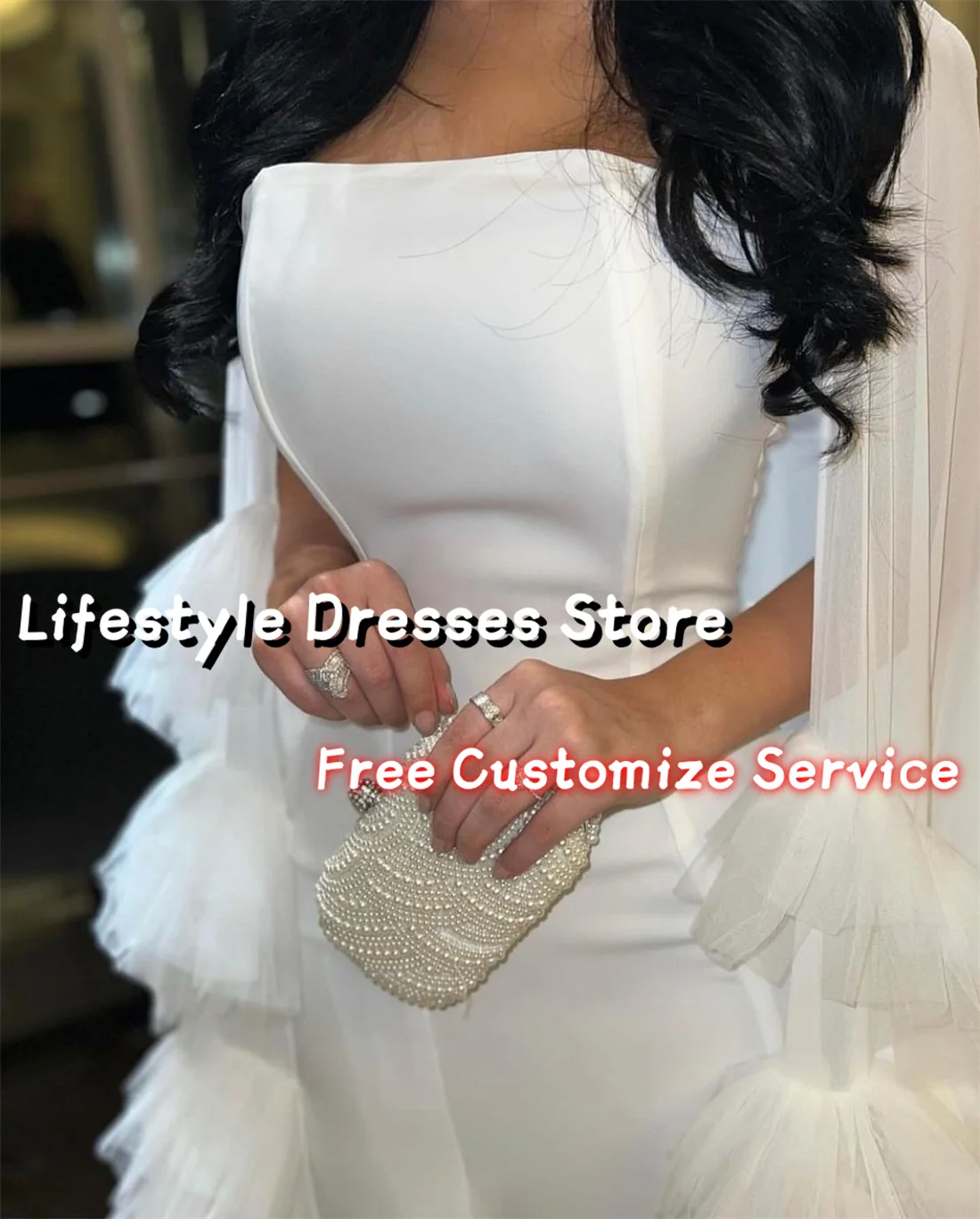 Customized Elegant Evening Dresses for Women Square Collar Floral Applique Wedding Party Gowns Tiered Sleeves Prom Dresses