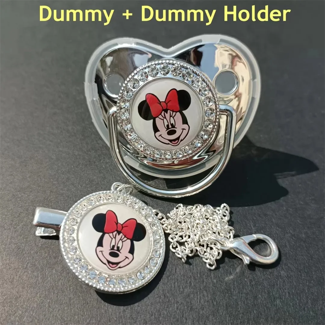 Hot Silver Glitter Minnie Baby Baby Pacifier Chain Clip for Newborn Babies Bisphenol-Free Luxury Bling Pacifier Chupeta 0-12M