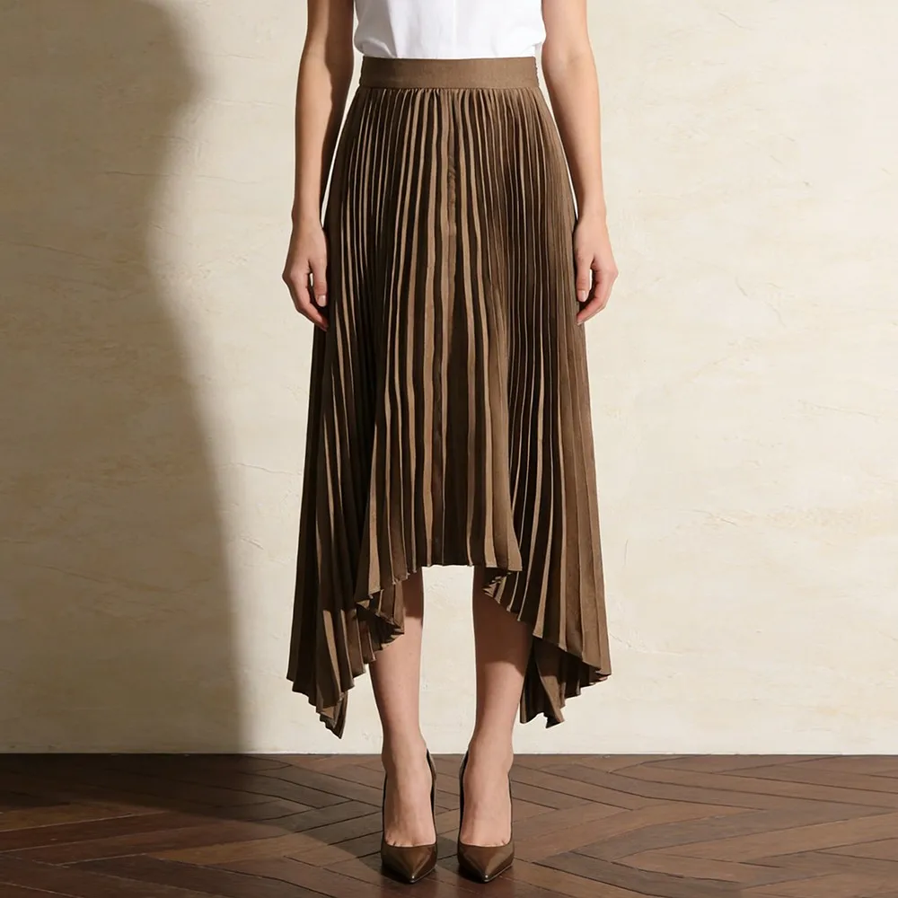 TWOTWINSTYLE Khaki Spliced Folds Irregular Skirt Female High Waist Loose Vintage Literary Women's Long Skirts Autumn New Fashion
