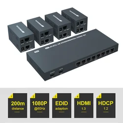 1x8 HDMI Extender Splitter Multiple Over Single Cable CAT6/7 1080P with IR Remote EDID Management Loop Out - Low Latency