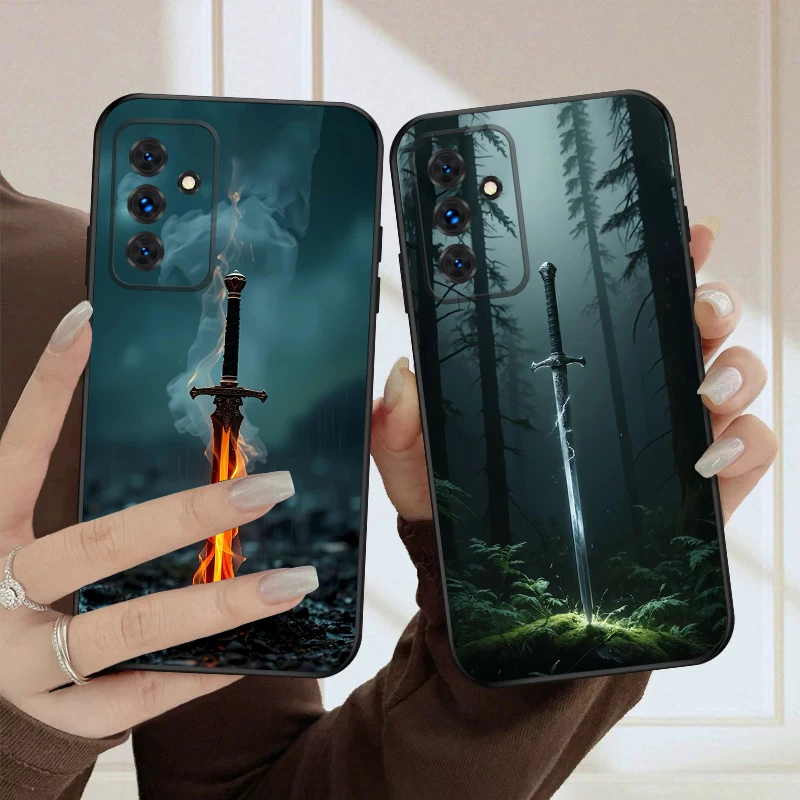 سيف مع نار لهاتف سامسونج S20FE S 21 22 23 FE 24 Plus 25 Ultra Galaxy M23 32 34 35 52 53 54 55 5G حافظة هاتف ناعمة من السيليكون #6