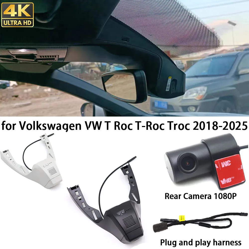 

for Volkswagen VW T Roc T-Roc Troc 2018-2025 4K Dash Cam Front Camera DVR Plug and Play Recorder 24h Wifi Parking 24h Record