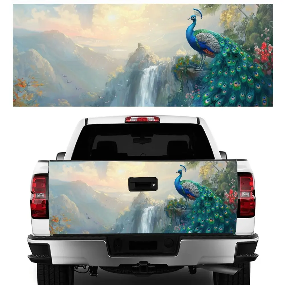 

Waterfall Green Peacock Printing Car Tail Trunk Protect Vinly Decal Auto Accessories Hood Decoration Sticker for Off-road Pickup