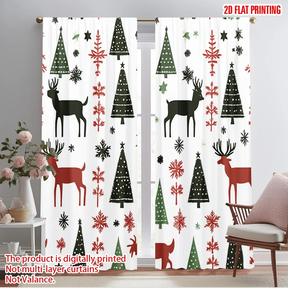 2pcs,2D plane printing Curtain Popular Deer Christmas Trees (2) 100% Polyester (without rod) Art Deco Festive Perfect for Living