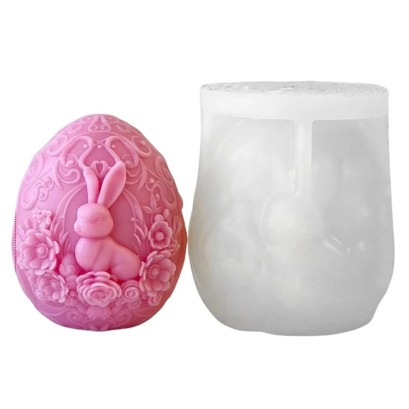P9FE Flexível Easter Rabbit Eggs Molde silicone para vela perfumada e artesanato bricolage perfeito para decorações e
