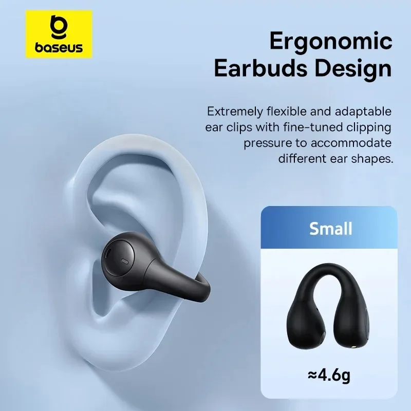 Baseus AirGo AS01 Headphones Ear Clip Earphones Wireless Bluetooth 5.3 Earbuds 2 Mic HD Call Noise Reduction Sports TWS Headset