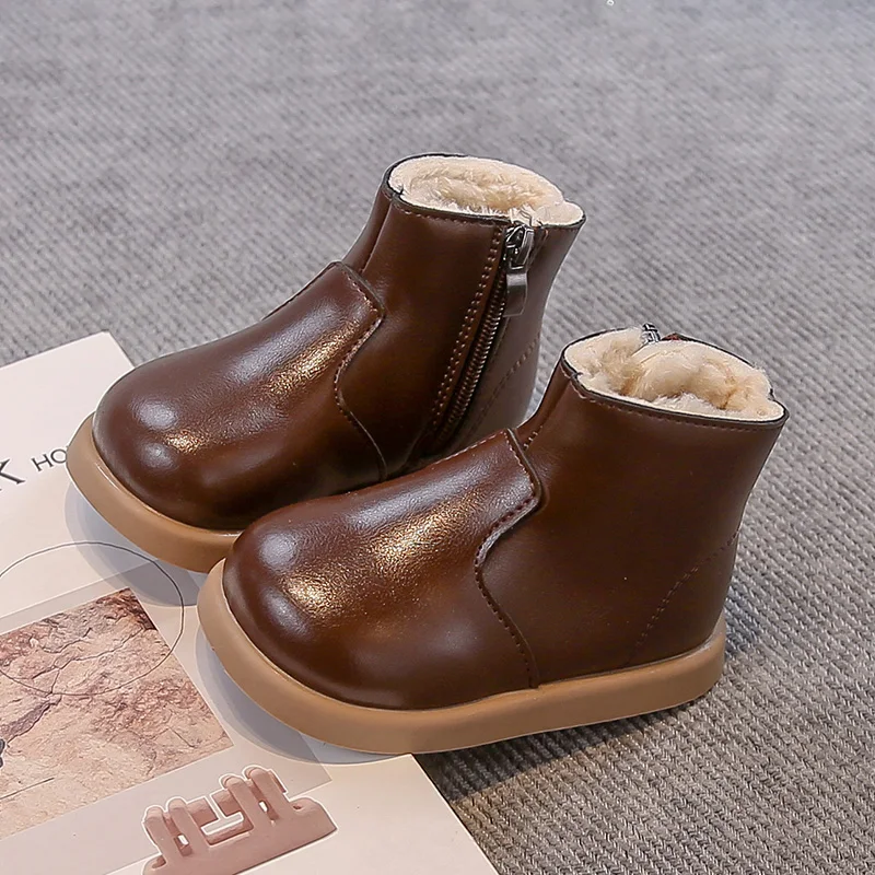 

Зимние ботильоны для девочек в стиле ретро, модные детские теплые плюшевые ботинки, повседневные детские пушистые зимние ботинки для мальчиков на толстой подошве