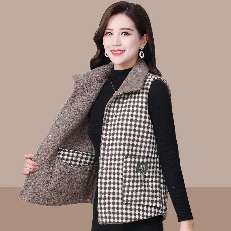 Fashion Mother Autumn Winter Thick Vest Short Style Two Sided Wear Particle Velvet Warm Tank Jacket Female Sleeveless Waistcoat