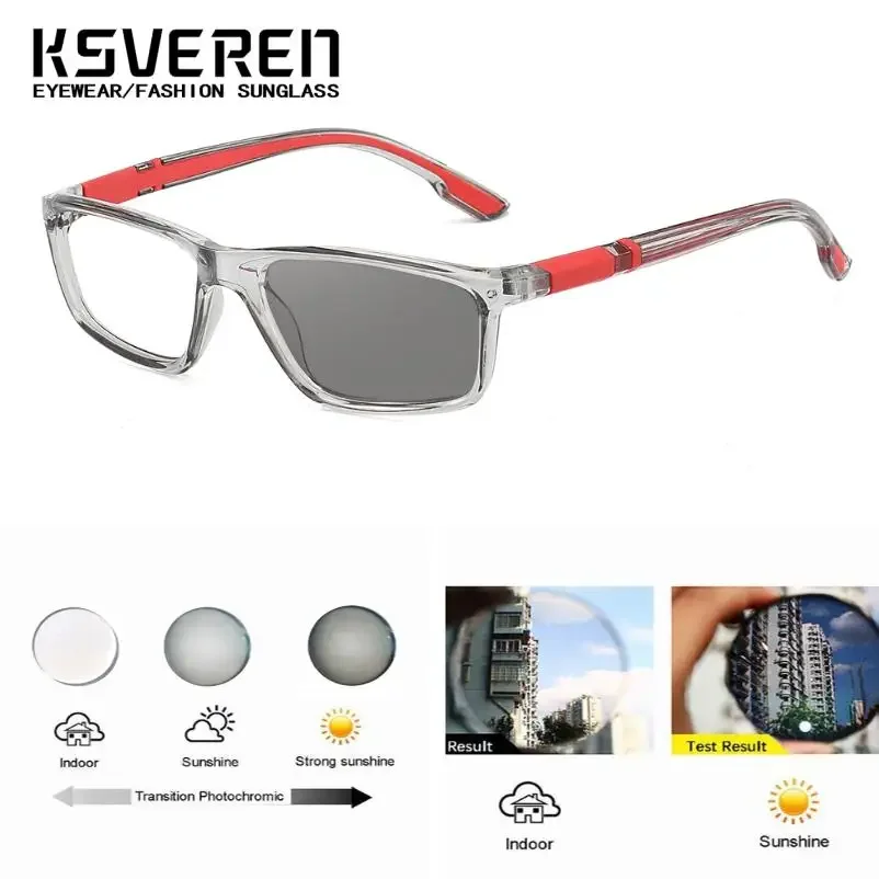 KSVEREN Photochromic Sports Reading Glasses For Men Classic Sunshade Sunglasses Women Square Frame Presbyopic Readers +2.0 +3.0
