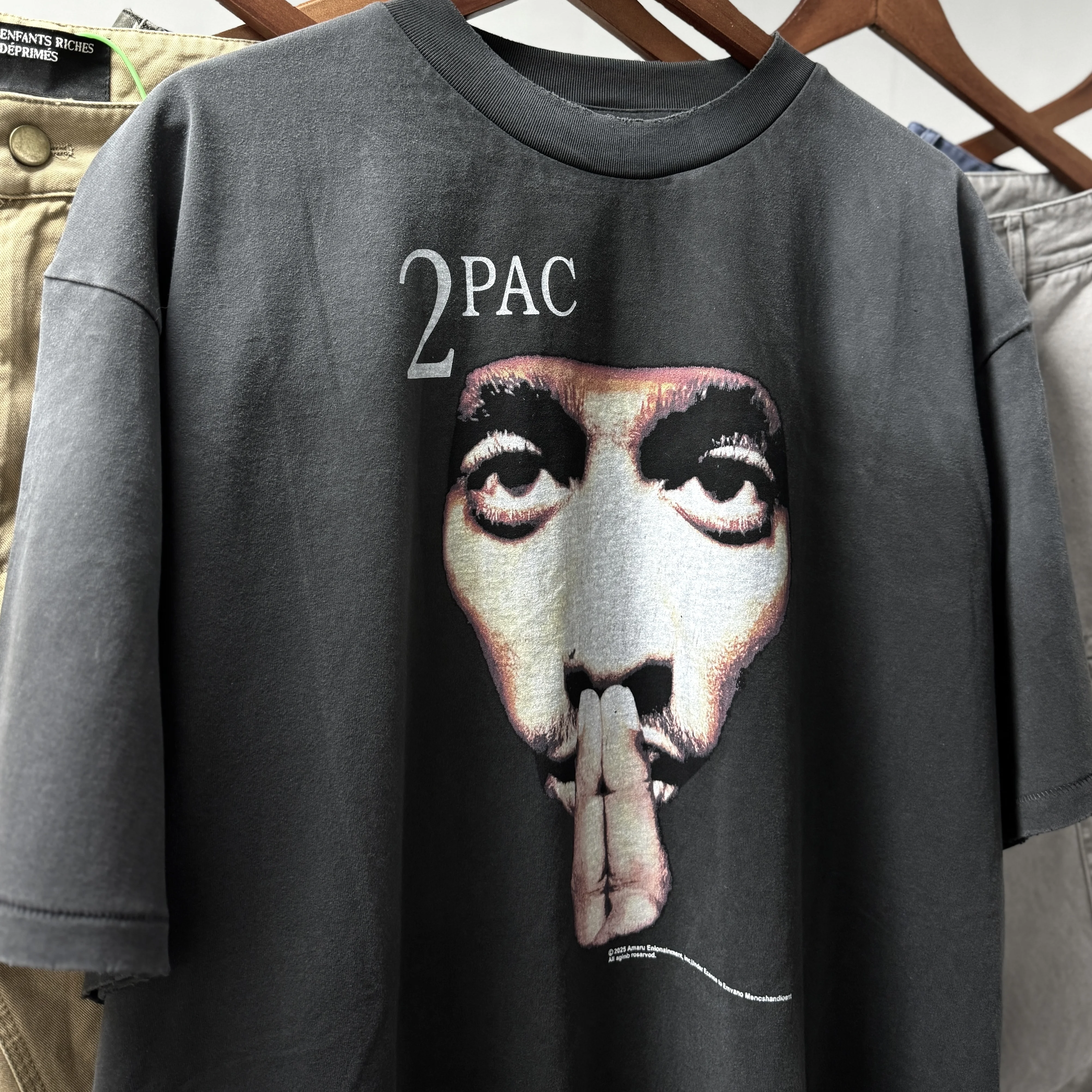 

Good Quality Saint 2PAC Tshirt Cool Fashion High Street Washed Distressed Vintage Loose Men Women Summer Style