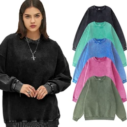 Five Colors Vintage Washed 100%Cotton Woman Sweatshirt Harajuku Casual Pullover Comfort Loose Hoodie Autumn Warm Fleece Clothing