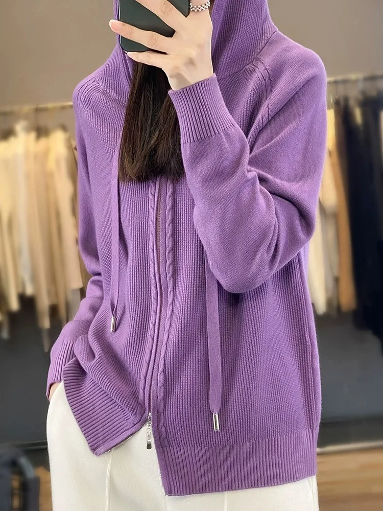 여성용 봄 가을 지퍼 슬레 한국 스타일 레이지 패션 후드티 2024 신상 오픈 가디건