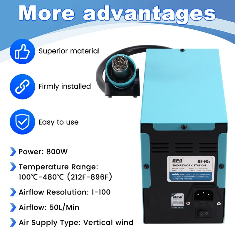 RF4 H5 800W Hot Air Soldering Station  Quick Heating Digital LCD Display For Phone PCB SMD BGA Welding Repair Tool 110V US Plug