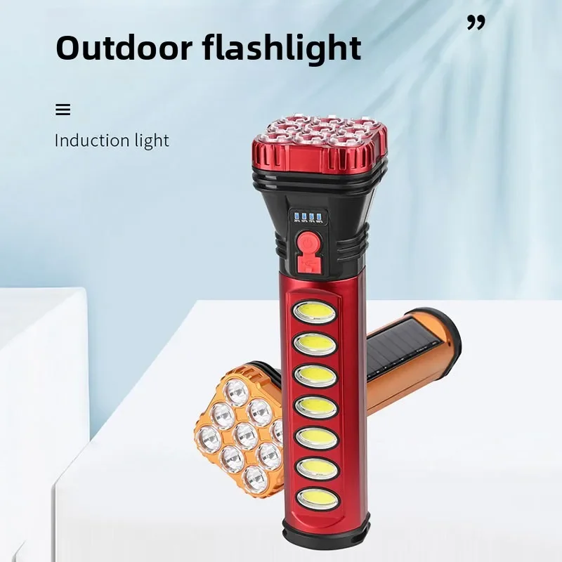 Solar Rechargeable LED Flashlight High Power Waterproof Portable Searchlight Side Light for Outdoor Household Emergency