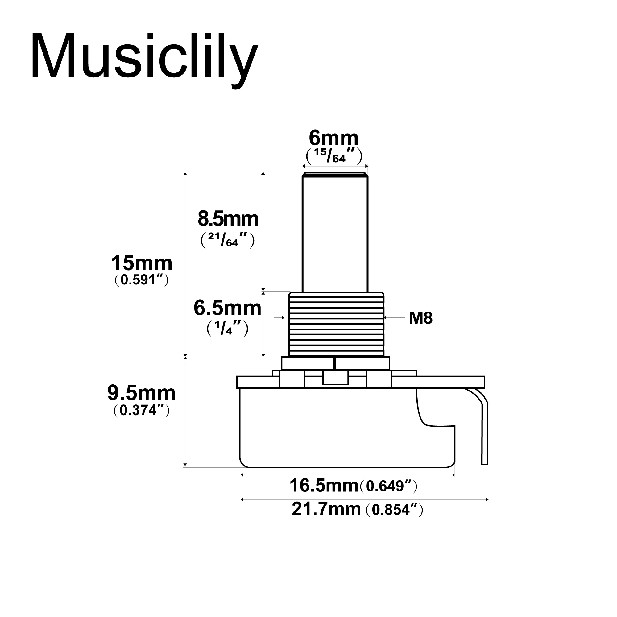 Alpha A250K/B250K/A500K/B500K Mini Pot Metric Solid Short Shaft 6.5mm Audio Linear Taper Potentiometer for Electric Guitar Bass
