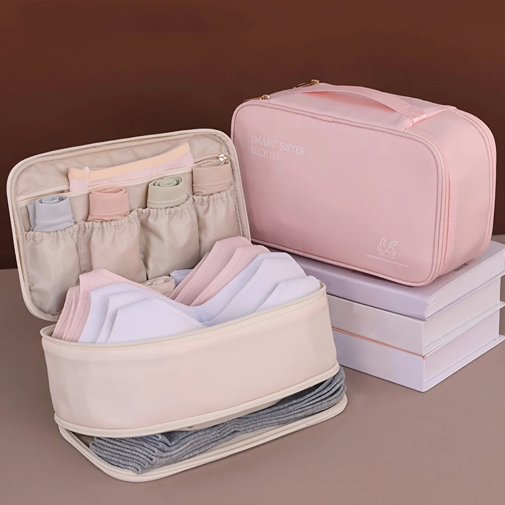 Double-Layer Underwear Organizer, Travel Storage Bag, Multi-Compartment For Bras, Panties, Socks, Portable Clothing Storage