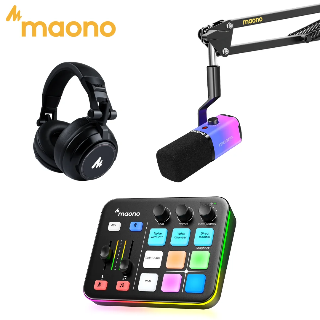 Maono PD100XS G1 NEO Microphone Audio Interface Firm Arm Stand Bundle Live Stream Direct Monitor 48V Phantom Power