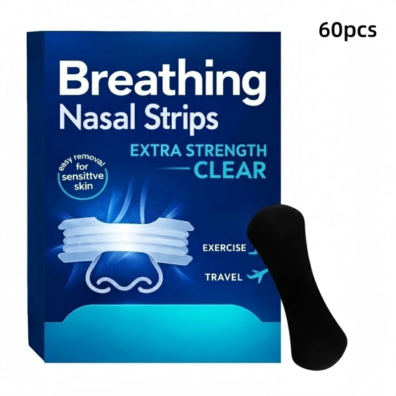 60 Pcs Physical Anti-Snore Nasal Strips–Breathable Comfort for Smooth Breathing & Better Sleep–Unisex Sports Office