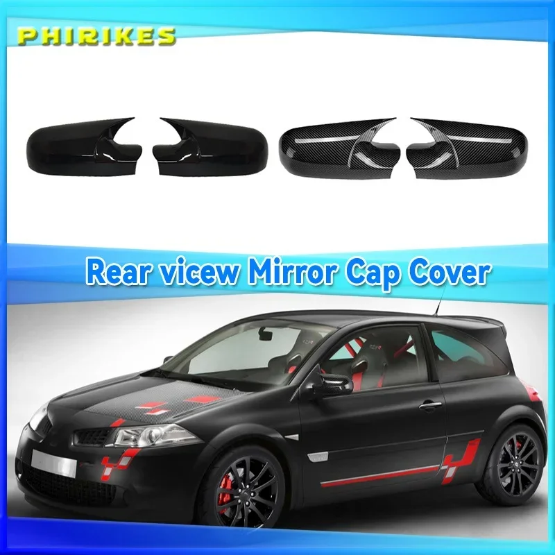 2PCS Carbon Fiber Car Side Wing Rearview Mirror Cover Cap For Renault Megane 2 MK2 2002-2009 Bat Rear View Mirror Cover