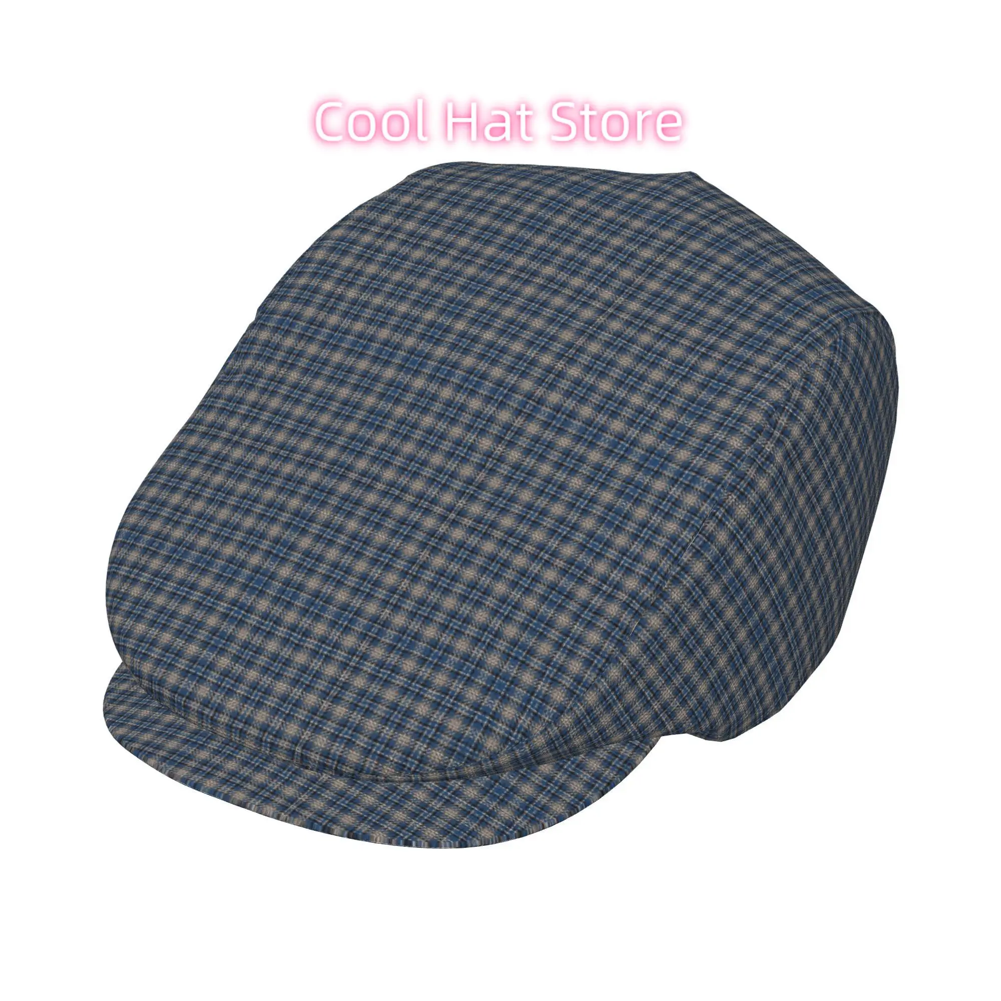 Blue And Brown Clash Color Vintage Plaid Men Beret Hat Polyester Adjustable Newsboy Hats Cabbie Gatsby Cap Driving Flat Caps Wom