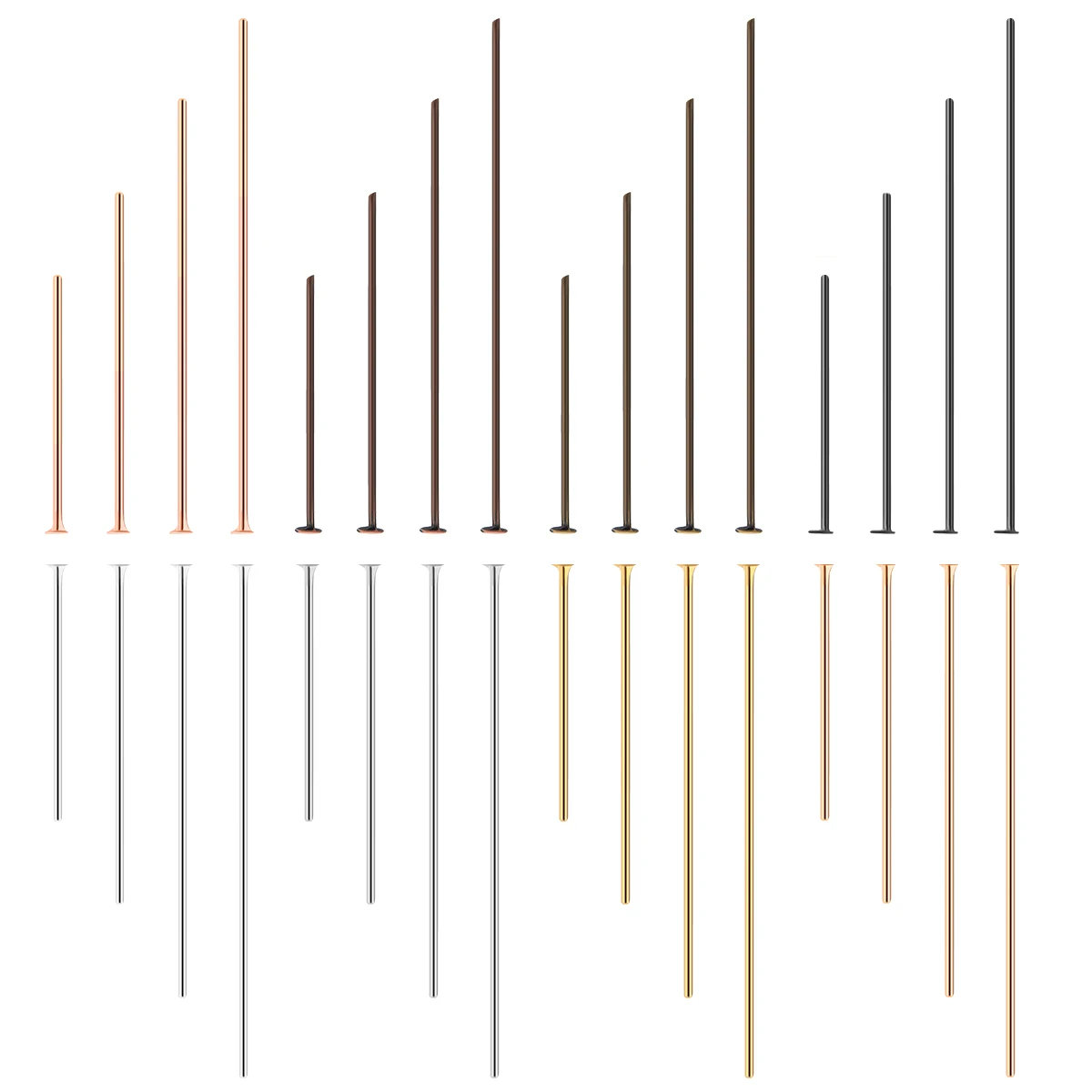 200pcs/lot Iron Flat HeadPins Needles Rhodium Black Gold Silver Color 0.7x50mm Metal Head Pins For DIY Jewelry Making Earrings