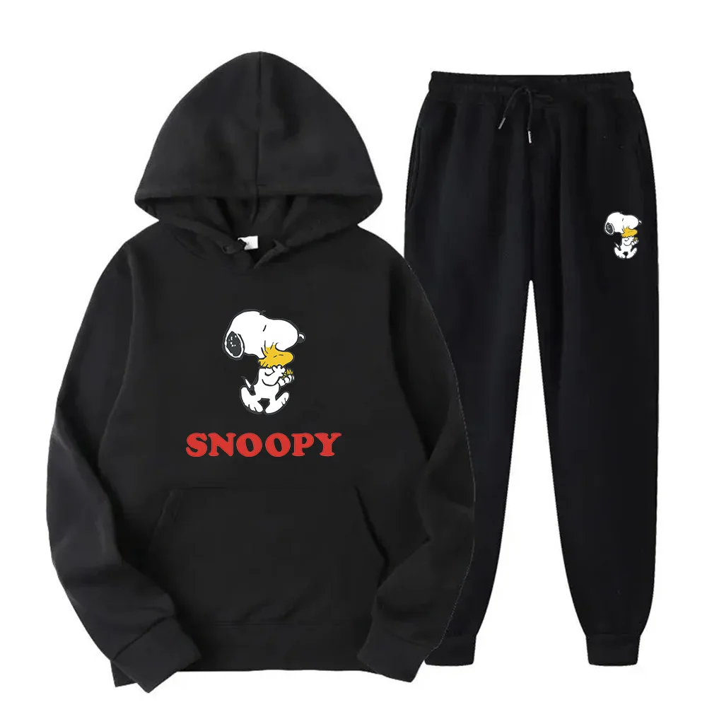 

Snoopy Men's Sportswear 2-piece Hooded Sweatshirt + Drawstring Pants Men's Hoodie Running Sportswear Women's Winter Sportswear