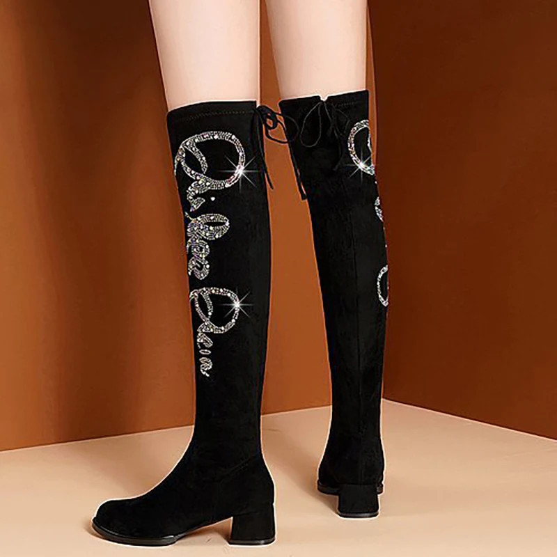 Sexy Women\'s Over Knee Boots Embroidered Thigh Boots Ladies Casual 2025 Winter Keep Warm Snow Boots High Heels Shoes Woman