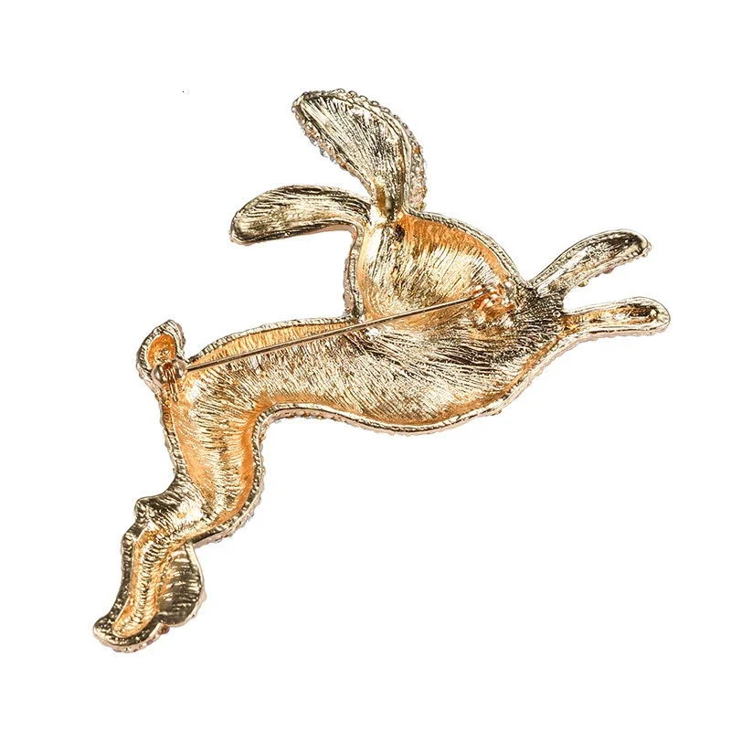 빈티지 과장된 중간 중공업 크리스탈 토끼 브로치 배지, 레트로 궁전 스타일, 절묘한 코르사주 핀