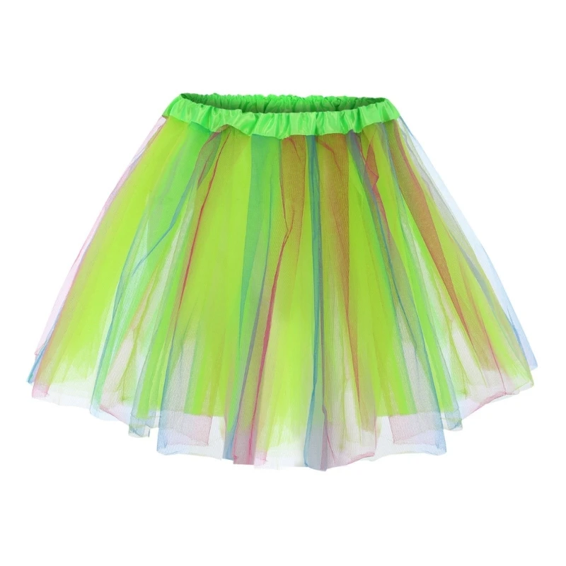 Jupe en tulle multicouche colorée pour femme, jupe mi-longue plissée élastique taille haute, jupe tutu arc-en-ciel pour filles, jupon longueur genou