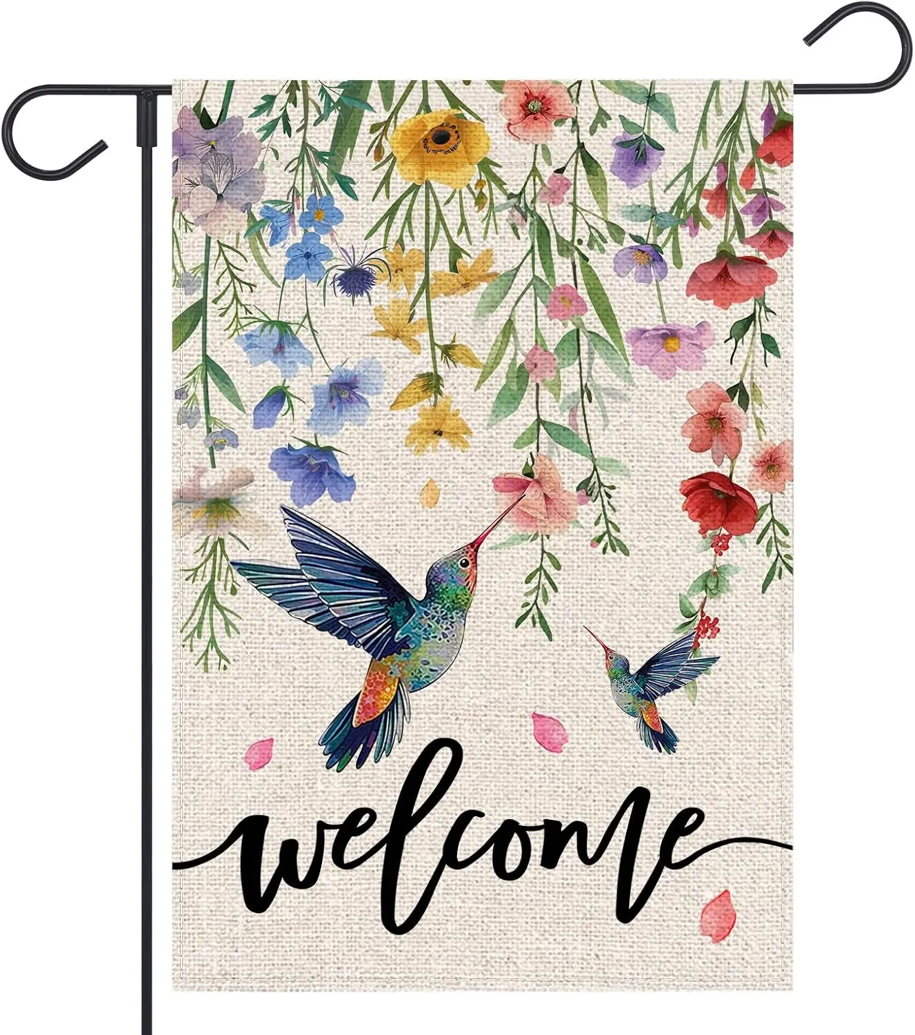 Spring Hummingbird Garden Flag 12x18 Inch Double Sided Summer Floral Outside Welcome Seasonal Watercolor Flowers Yard Flag P jjp