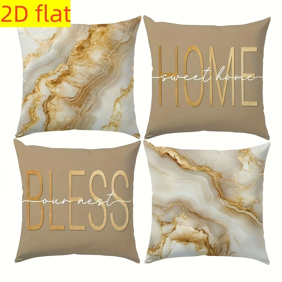 4Pcs Marble Pillow Covers 45x45cm Double-sided Printed Home Sweet Home Cushion Cases Modern Decor No Insert