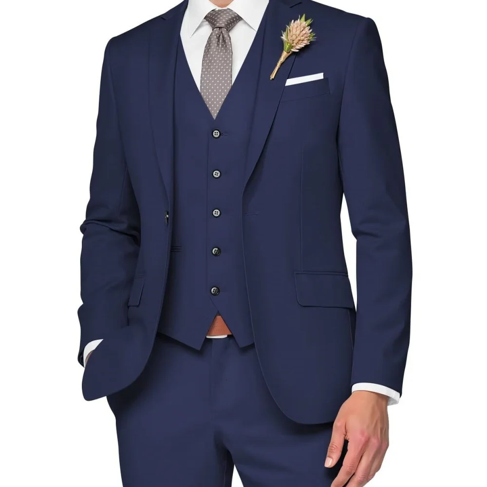 Men's Formal Wedding Ternos High-End Slim Fit 3-Piece Business Casual Suit for Dance Party Smok