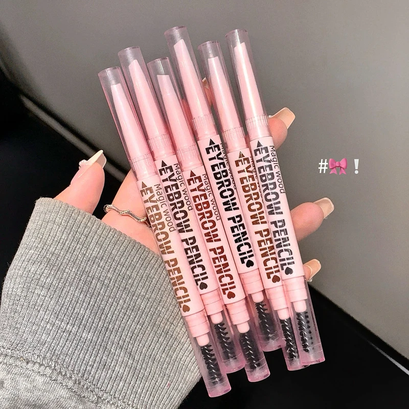 ดินสอเขียนคิ้ว 2 in 1 เครื่องสำอางมืออาชีพสำหรับผู้หญิง 6 สี กันน้ำ แปรงสักคิ้ว ติดทนนาน