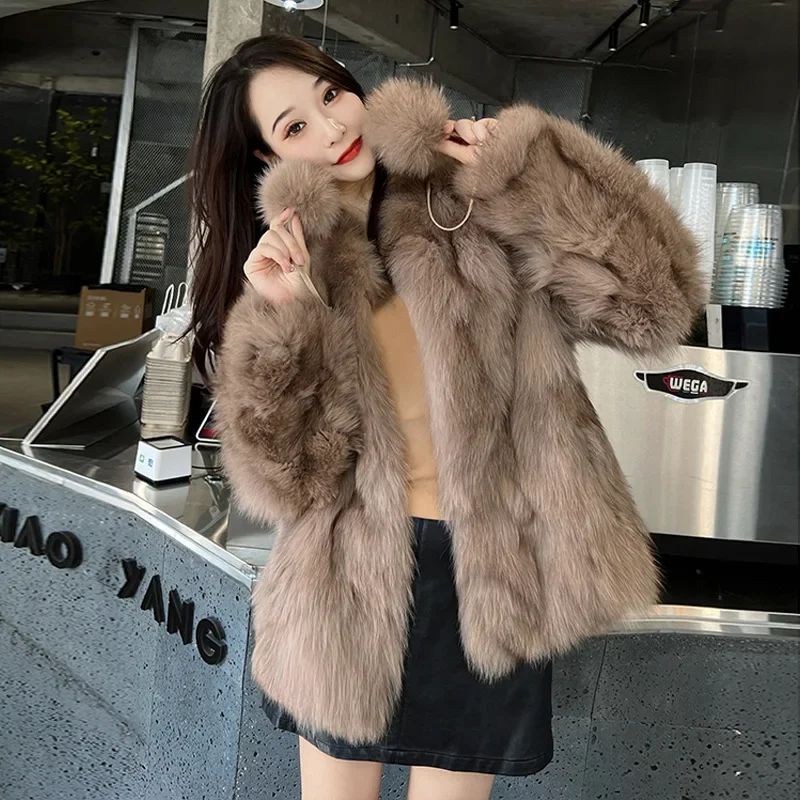 Women Clothing Cardigan Outerwear Solid Fur Spliced Long Sleeve Faux Fur Open Stitch Fashion Slim Fur High Street Autumn