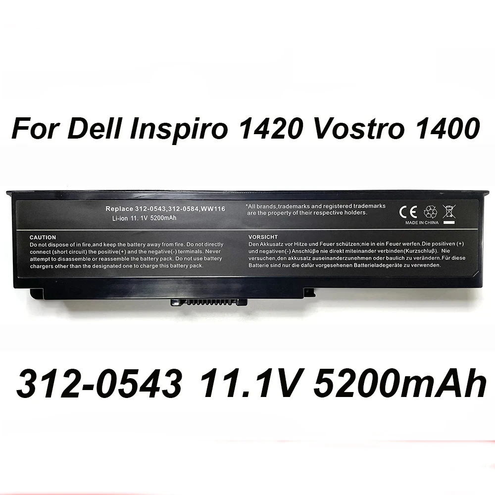 312-0543 FT080 FT092 11.1V 5200mAh Laptop Battery For DELL Inspiron 1420 Vostro 1400 Series MN154 NB331 Replaceable Battery