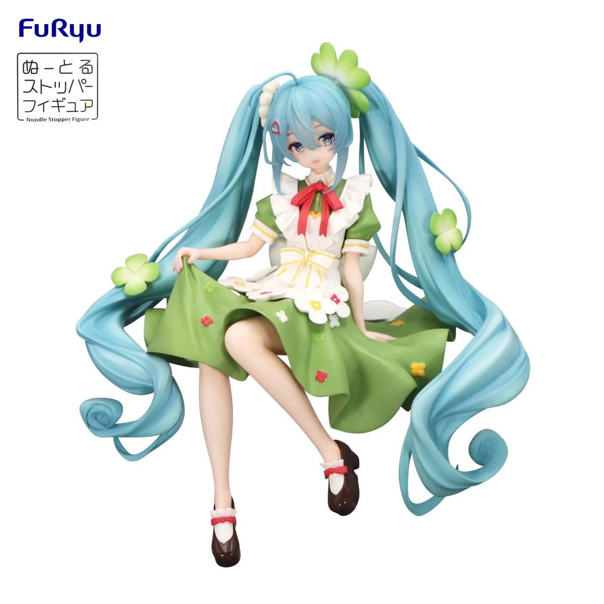 FuRyu-tapón de fideos Hatsune Miku Hada de las flores, trébol de cuatro hojas, PVC, 15CM, modelo de figuras de acción de Anime, juguete de colección