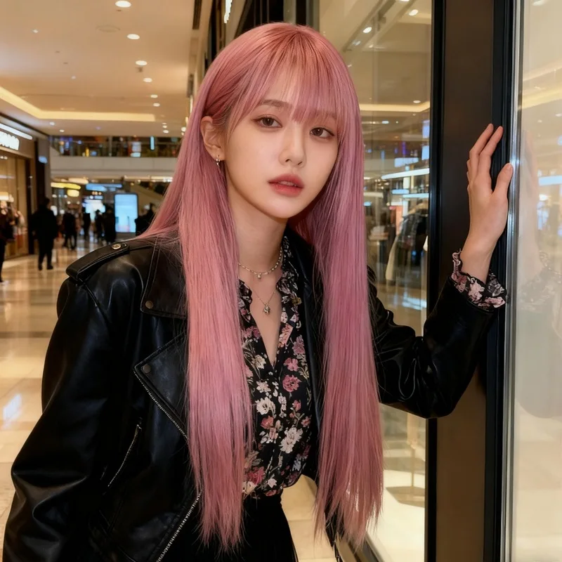 Cosplay wig for women, long straight hair, light vine color, soft girl style, full head wig