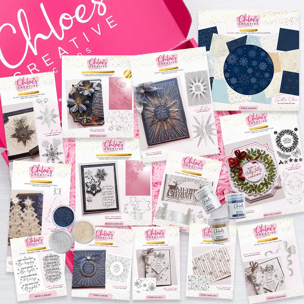 Collection de Noël Starlit : Matrices de découpe métalliques, tampons transparents et feuilles à chaud pour scrapbooking, loisirs créatifs, décoration et pochoirs de gaufrage