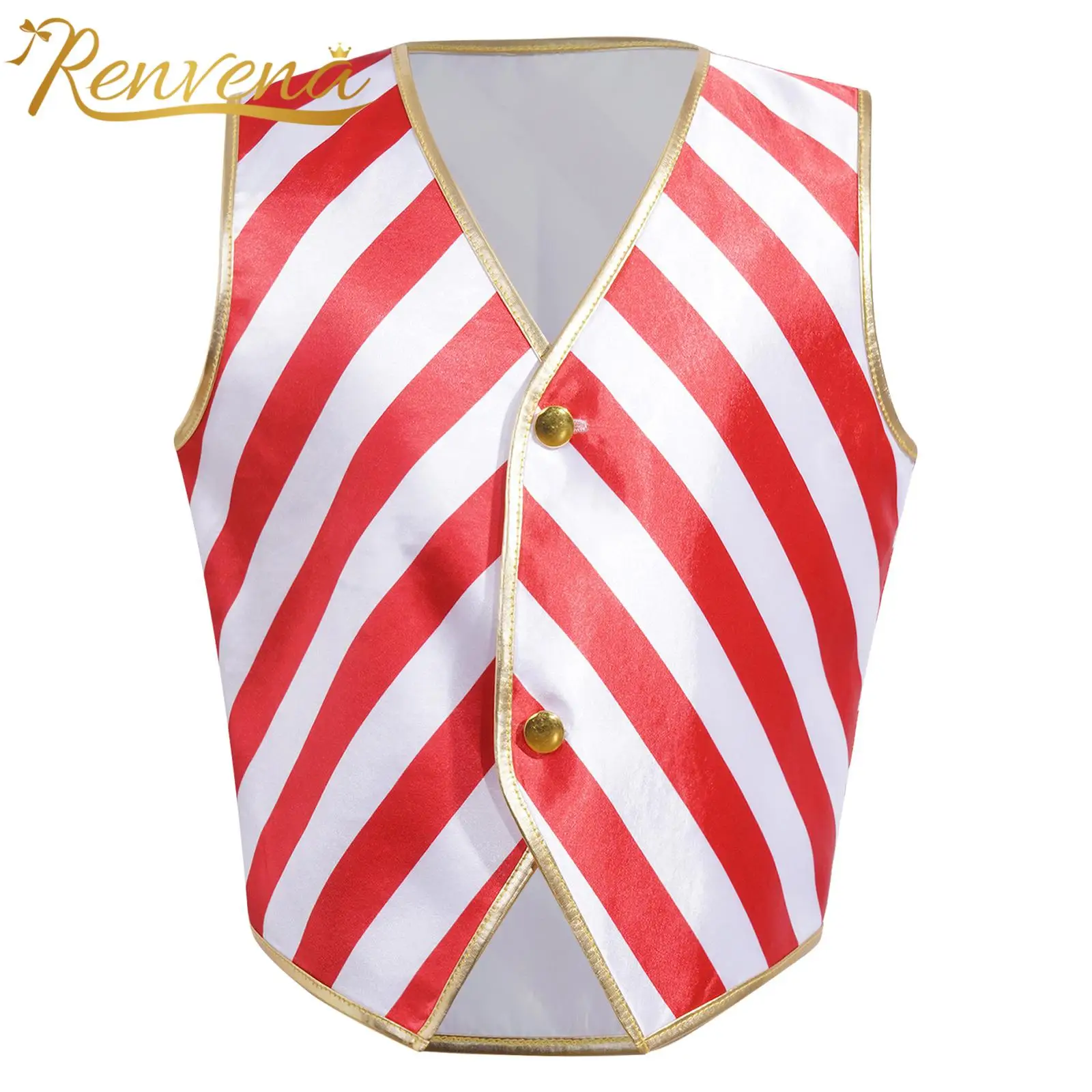 Boy\'s Christmas Santa Stripes Vest Holiday Xmas New Year Waistcoat V Neck Stripes Button Vest Children\'s Cosplay Party Costume