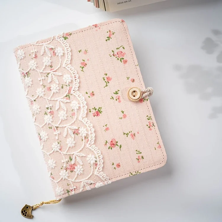 Encaje Rosa flores densas algodón hoja suelta A5A6A7 BinderJournal cuaderno diario cubierta anillo planificadores organizador regalos para niñas