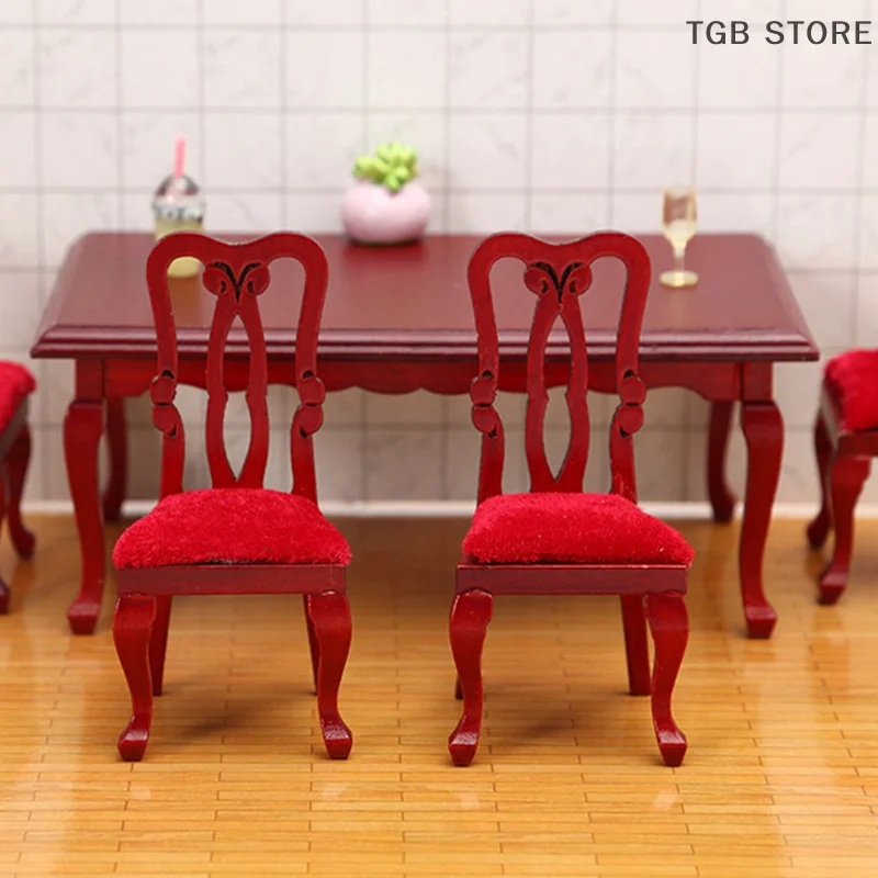 1 Stücke Miniaturen Retro Holz Esstisch Stuhl Simulation 1:12 Puppenhaus Möbel Spielzeug