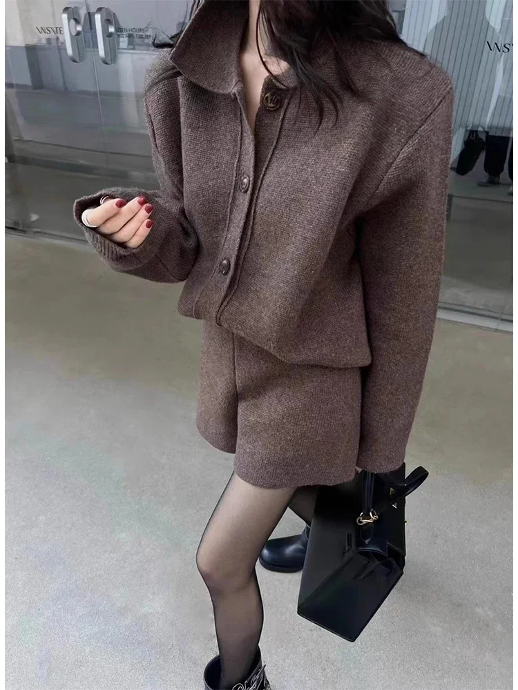 Women Two Piece Suit Vintage Long Sleeve Jacket Coat with Shorts Pants Vintage Y2k Office Ladies Shorts Sets 2000s Clothes 2024