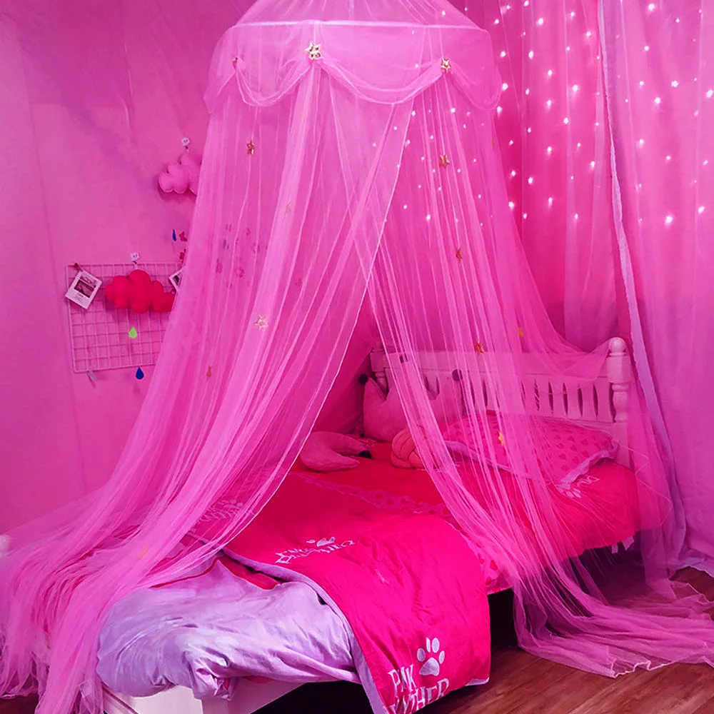 Mosquito Net Bed Canopy For Girls Room With Led Light Curtains DIY Princess Decor With Butterflies Design