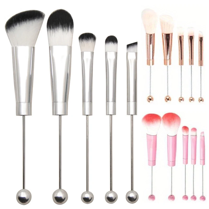 4 Sets DIY Bead Makeup Brush with Metal Handle Multi-functional Powder Eye Shadow Blusher Brushes Make Up Tools For Girls