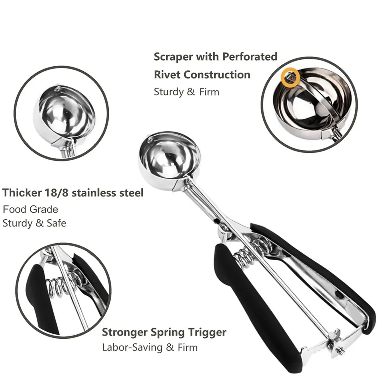 Cookie Scoop Set, 3Pcs Ice Cream Scoop, Cookie Scoops for Baking, Stainless Steel Cookie Scooper for Baking Fruit Spoon
