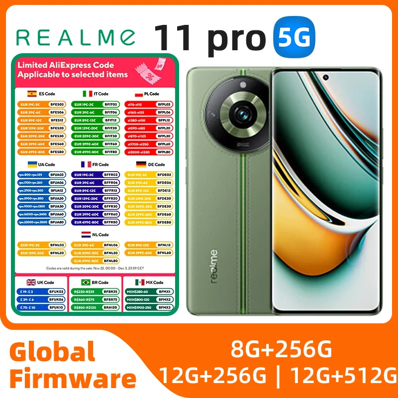 Realme 11pro Android 5G غير مقفول 6.7 بوصة 512G جميع الألوان في حالة جيدة هاتف مستعمل أصلي