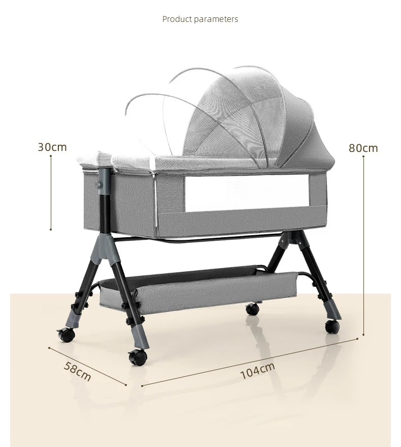 Foldable Baby Bed Crib Portable Bassinet Bedside Liftable Cradle Bed Playpen NewbornWith Changing Table Storage Bag Mosquito net