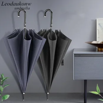 Leodauknow-남성용 우산, 경량 및 고급 우산 곡선 우산 손잡이, 작은 격자 무늬 패턴 및 곡선 손잡이
