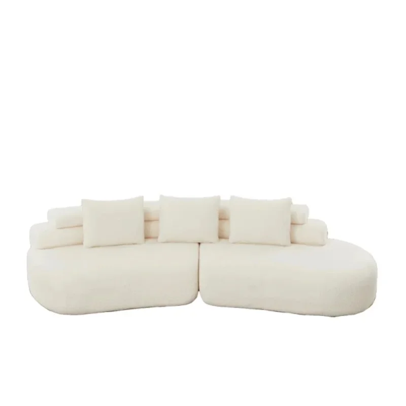 Modernes Armloses Modulares Chenille-Sofa, Geschwungenes Cashew-Form-Design, Weiche Segmentierte Struktur Ohne Harte Kanten, Inklusive 3 Rückenkissen, Stilvolle Gepolsterte Lounge-Couch für