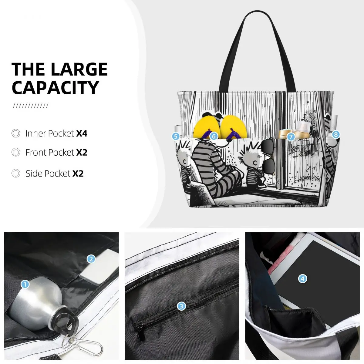 กระเป๋าโท้ทลายคาลวินแอนด์ฮอบส์ ดีไซน์คลาสสิก เหมาะสำหรับใส่ของไปเที่ยวทะเล เล่นกีฬา ออกกำลังกาย โยคะ กระเป๋าเดินทางสำหรับผู้หญิง กระเป๋าฟิตเนส